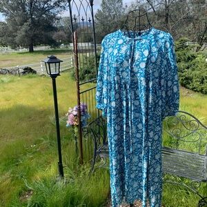 Bohemian midi rayon dress in turquoise blue/white